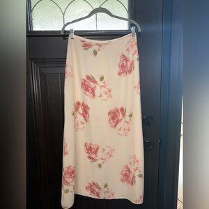 Emma James Cream Maxi Skirt with Pink Floral Print - size 8